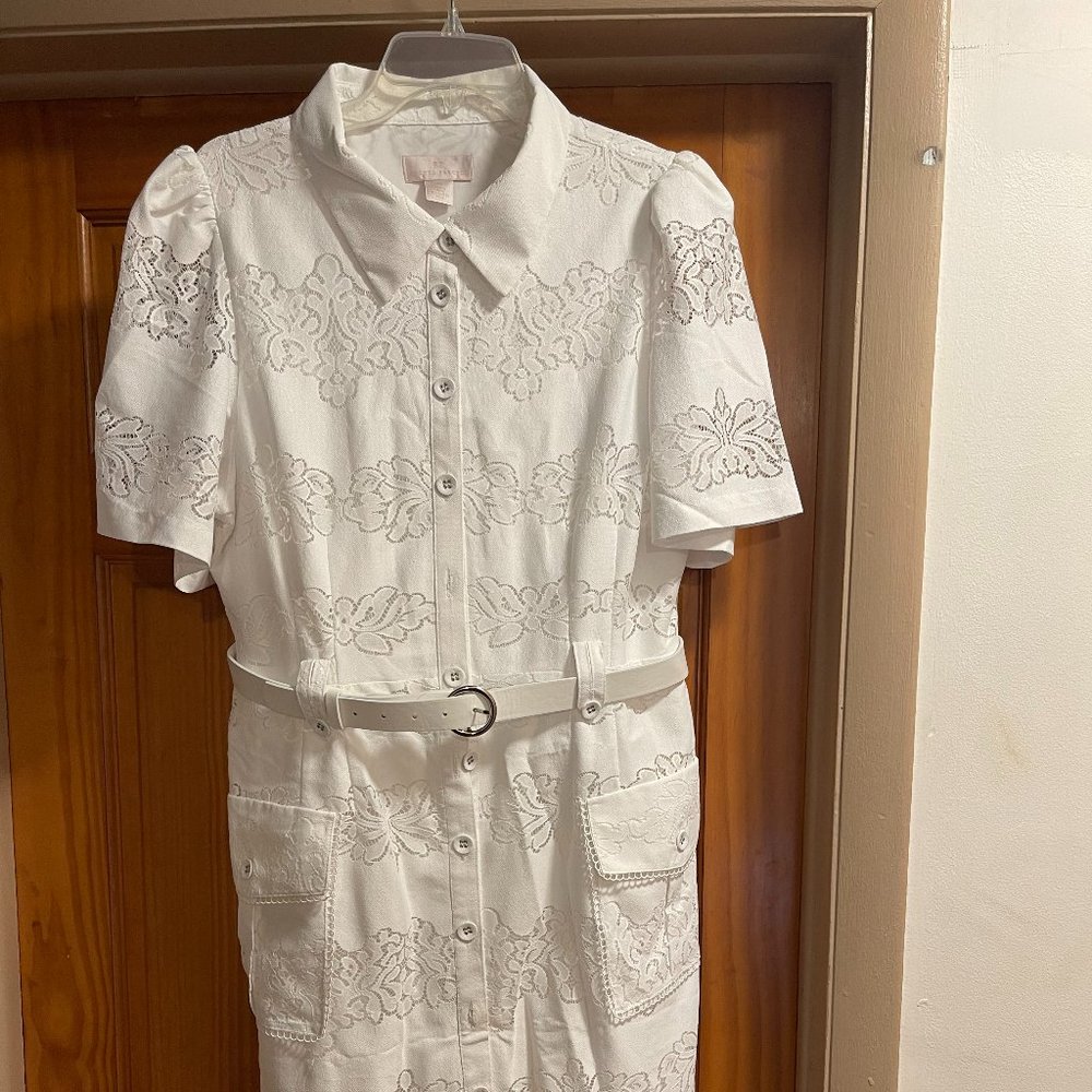 Brand New Never Worn, Women's Ivory Belted Shirt Mini Dress by R. Parcell, Sz 16